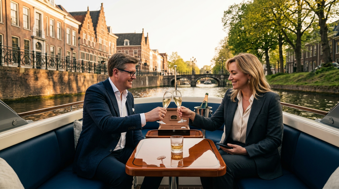 Zakelijk varen door Breda met relaties aan boord